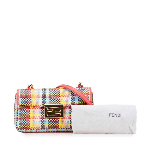 Fendi Mamma Bucket Shoulder Bag Pink Multicolored Raffia Leather - Picture 9 of 9